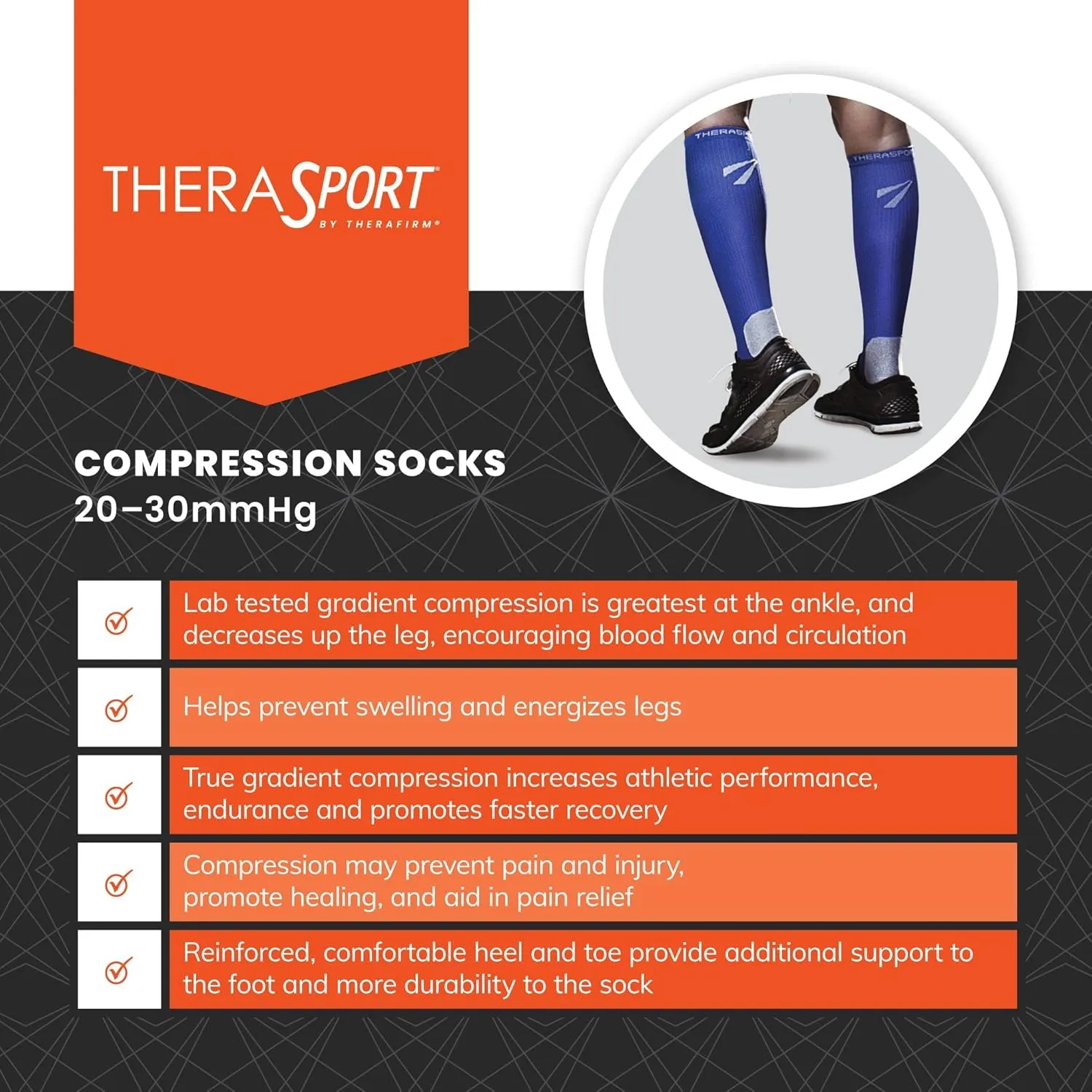 20-30mmHg Moderate Compression Athletic Performance Socks