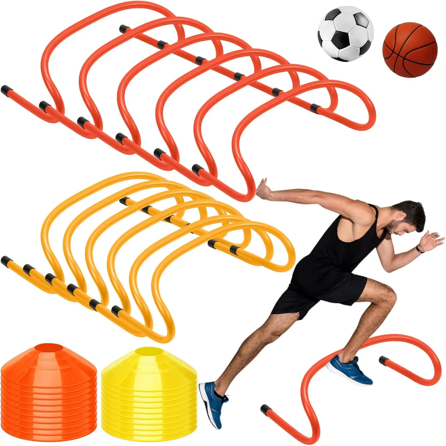 32 Pcs 6" Agility Training Hurdles Speed Training Hurdles and Marker Cones Equipment Agility for Athletes Soccer Football Basketball or Plyometric Exercise Compact Storage