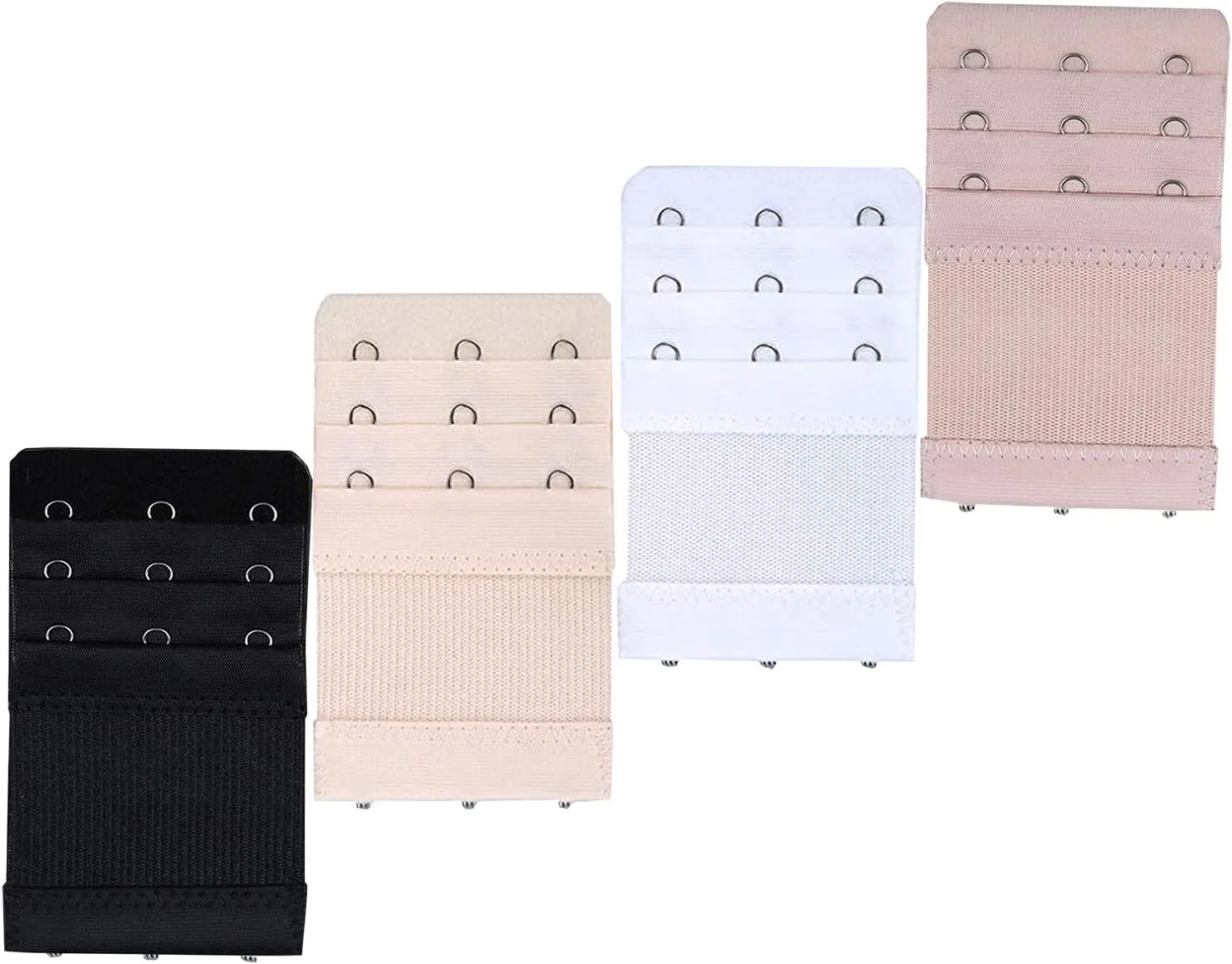 Bra Extender 3 Hooks 3 Rows Elastic Bra Band Hook Strap Extensions for Women, Pack of 4