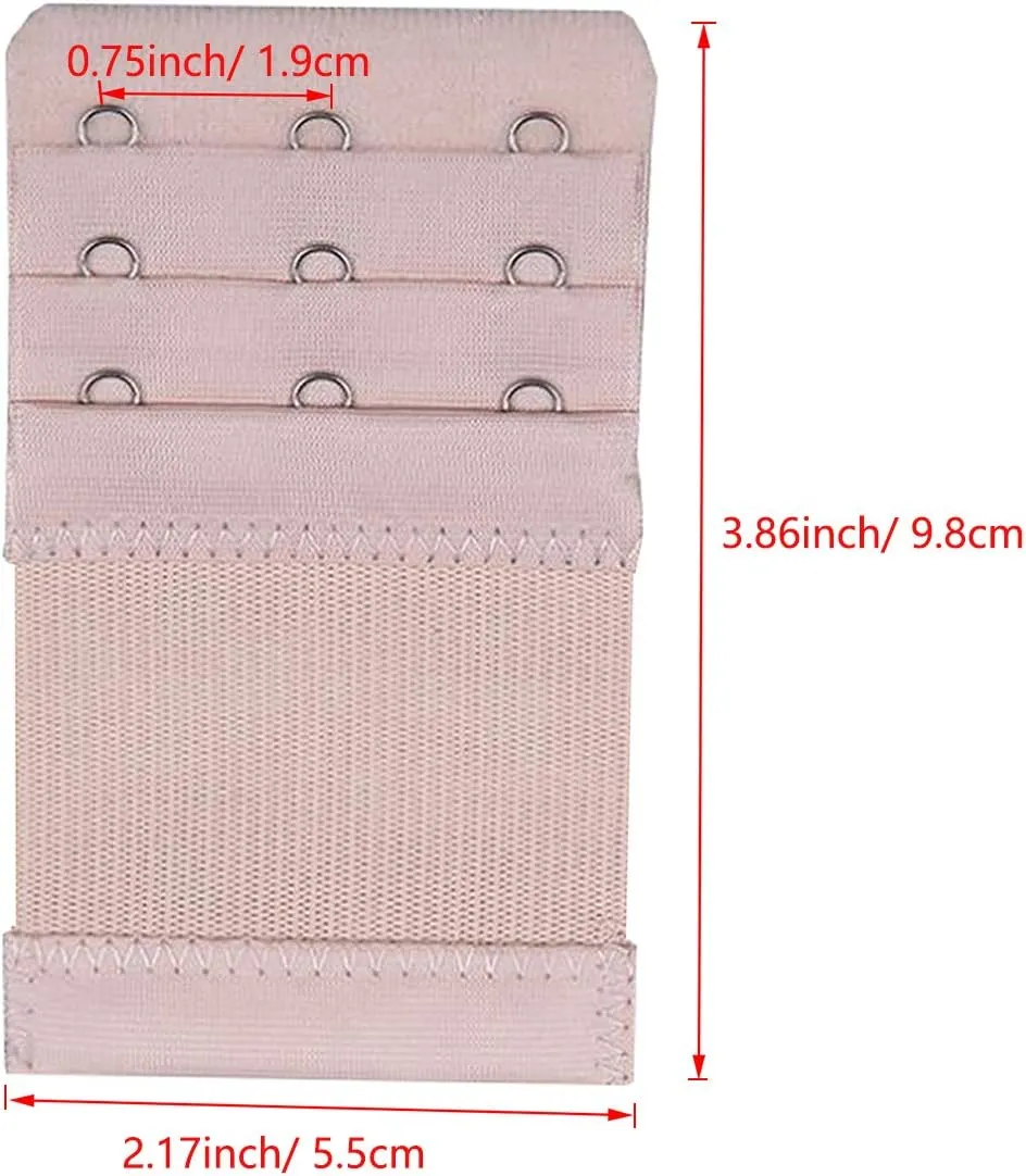 Bra Extender 3 Hooks 3 Rows Elastic Bra Band Hook Strap Extensions for Women, Pack of 4