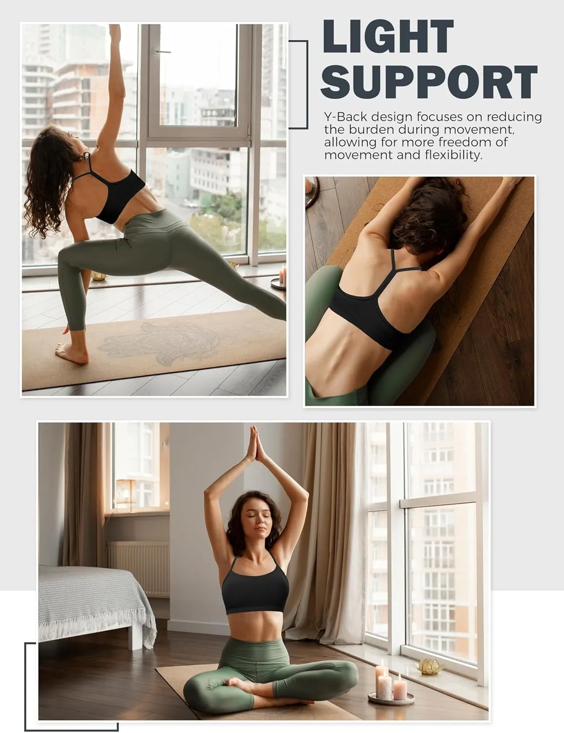 Buauty Y Back Sports Bra for Women, Low Impact Padded Racerback Spaghetti Strap Bras, Womens Workout Yoga Gym Tops