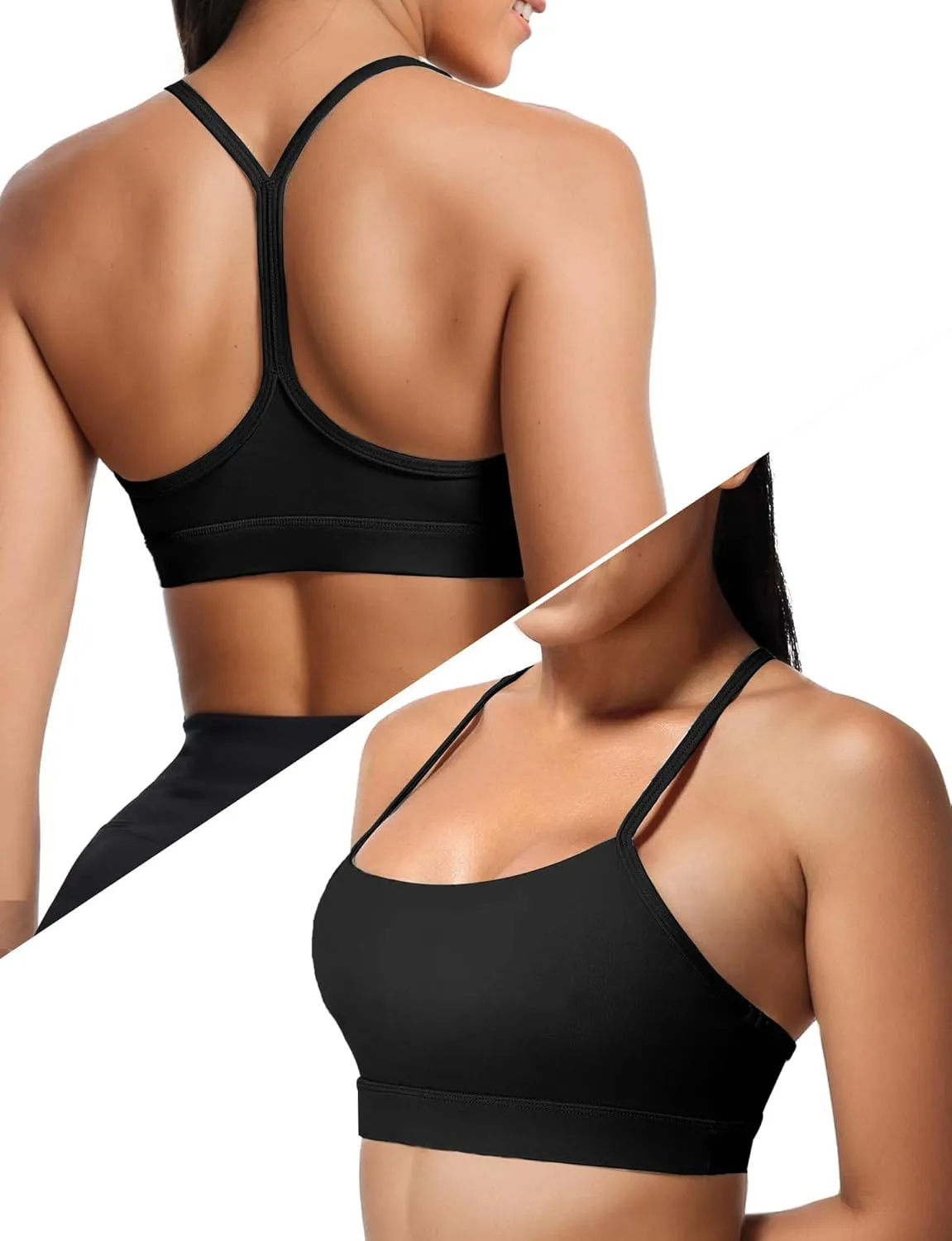 Buauty Y Back Sports Bra for Women, Low Impact Padded Racerback Spaghetti Strap Bras, Womens Workout Yoga Gym Tops