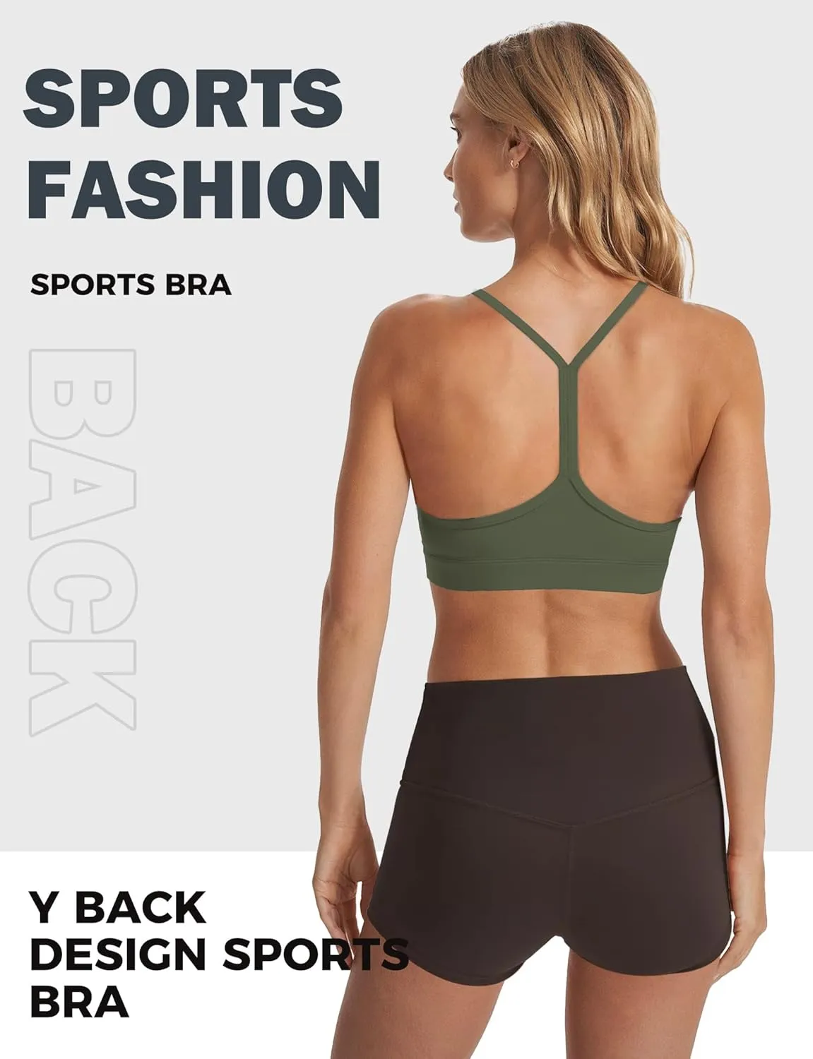 Buauty Y Back Sports Bra for Women, Low Impact Padded Racerback Spaghetti Strap Bras, Womens Workout Yoga Gym Tops