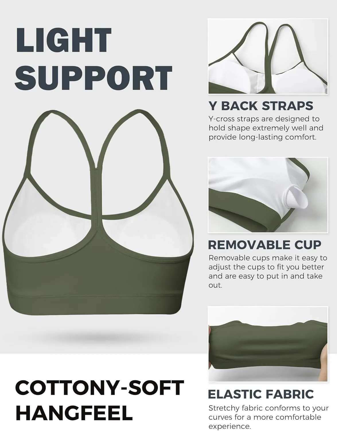 Buauty Y Back Sports Bra for Women, Low Impact Padded Racerback Spaghetti Strap Bras, Womens Workout Yoga Gym Tops