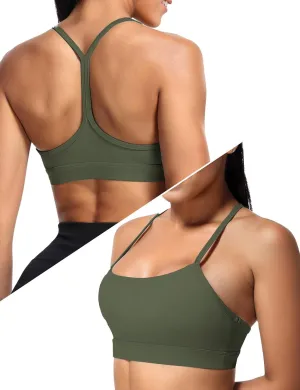 Buauty Y Back Sports Bra for Women, Low Impact Padded Racerback Spaghetti Strap Bras, Womens Workout Yoga Gym Tops
