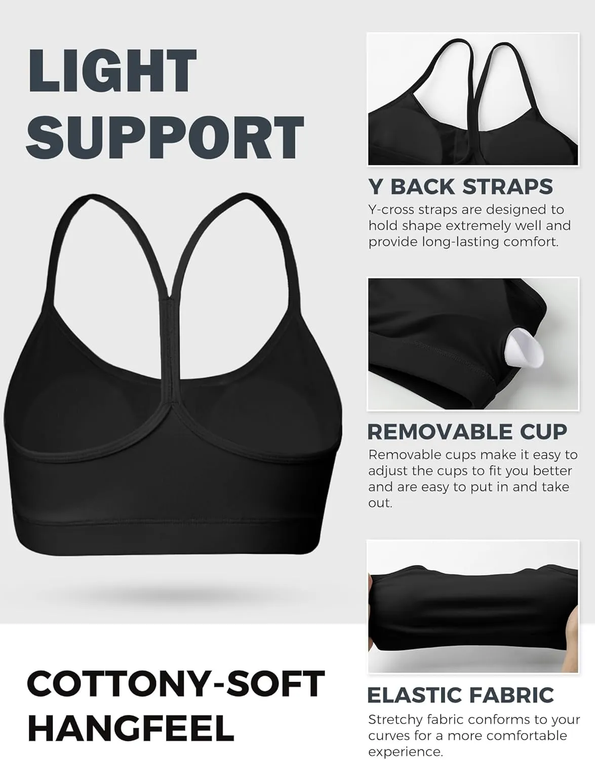 Buauty Y Back Sports Bra for Women, Low Impact Padded Racerback Spaghetti Strap Bras, Womens Workout Yoga Gym Tops