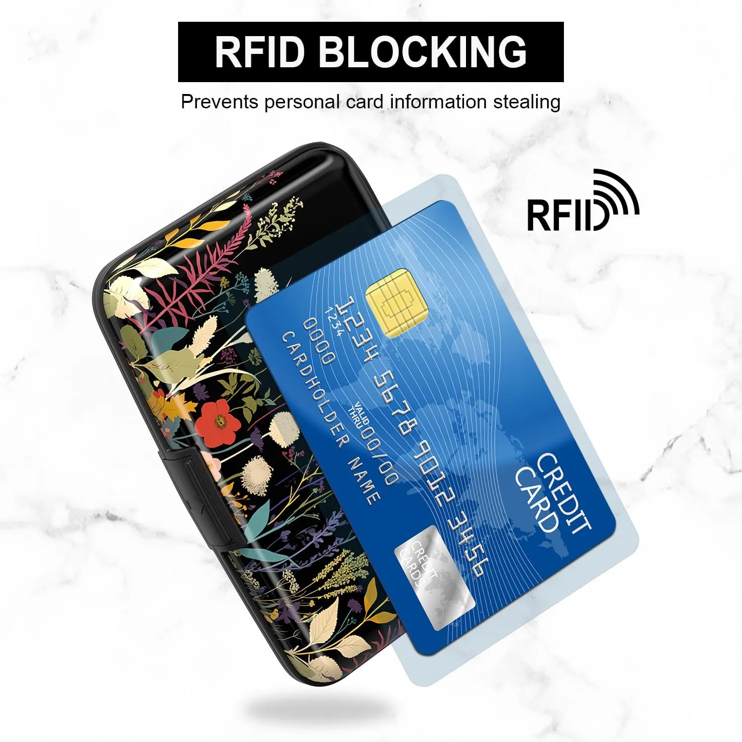 Card Holder Credit Cards Holder for Women RFID wallet women Business Card Holder Wallet Mini Aluminum Card Wallet RFID Blocking Slim Metal Hard Card for Women, Beautiful Flowers and Plants