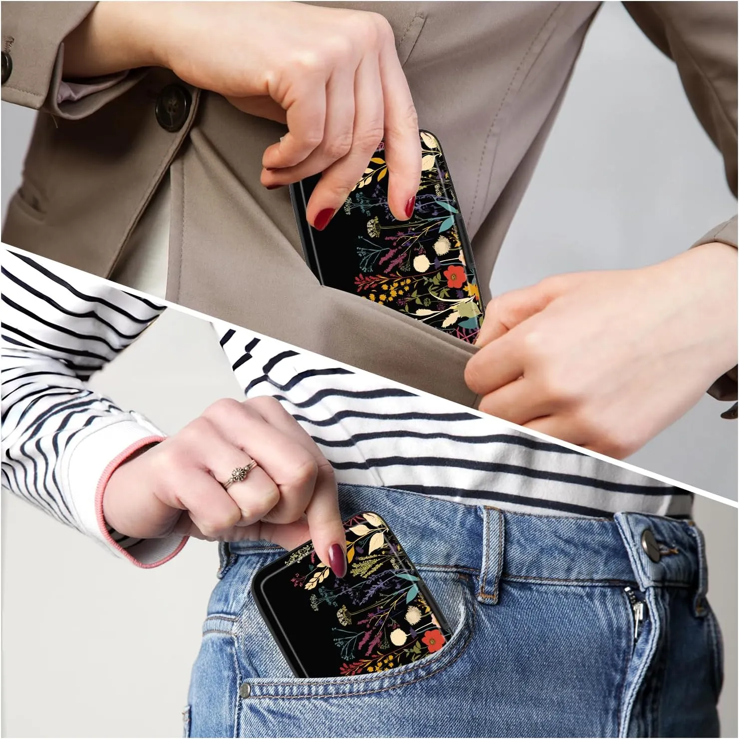 Card Holder Credit Cards Holder for Women RFID wallet women Business Card Holder Wallet Mini Aluminum Card Wallet RFID Blocking Slim Metal Hard Card for Women, Beautiful Flowers and Plants