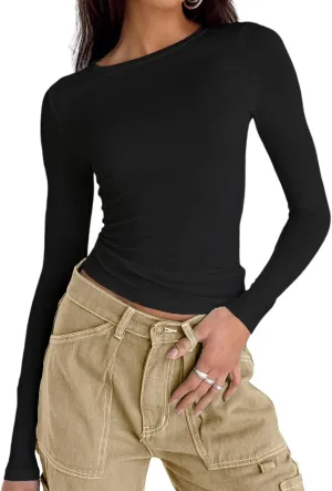 Dwnval Women Sexy Basic T Shirts Tops Summer Short Sleeve Crewneck Slim Fit Cute Crop Top Blouses