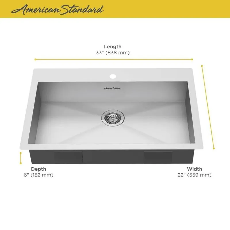Edgewater 33" Single Basin Undermount Drop-In Kitchen Sink in Stainless Steel