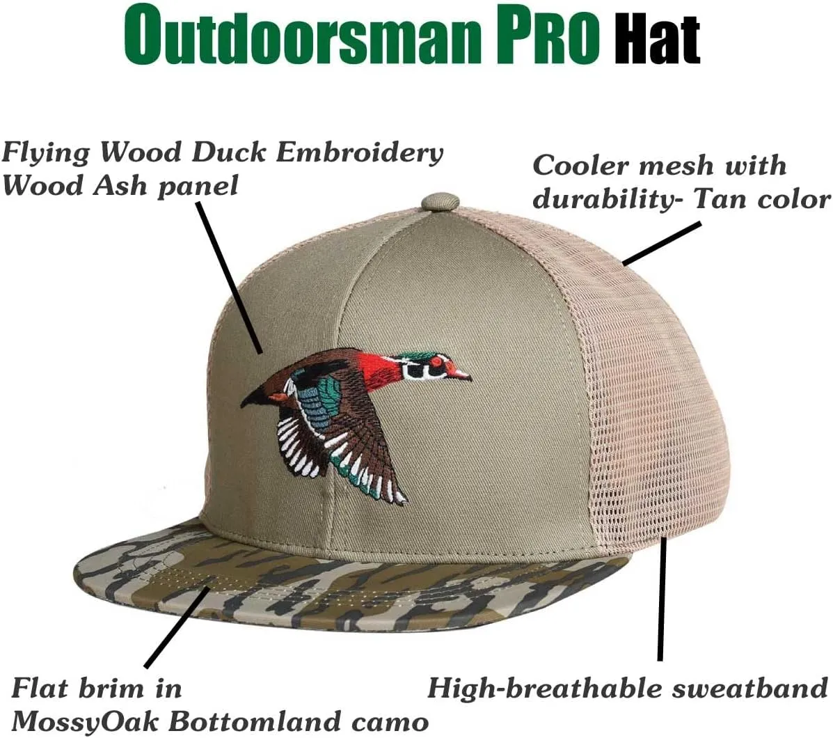 EDTREK Outdoorsman Pro Trucker Breathable Mesh Performance Cap - Flat Brim Snapback Hat