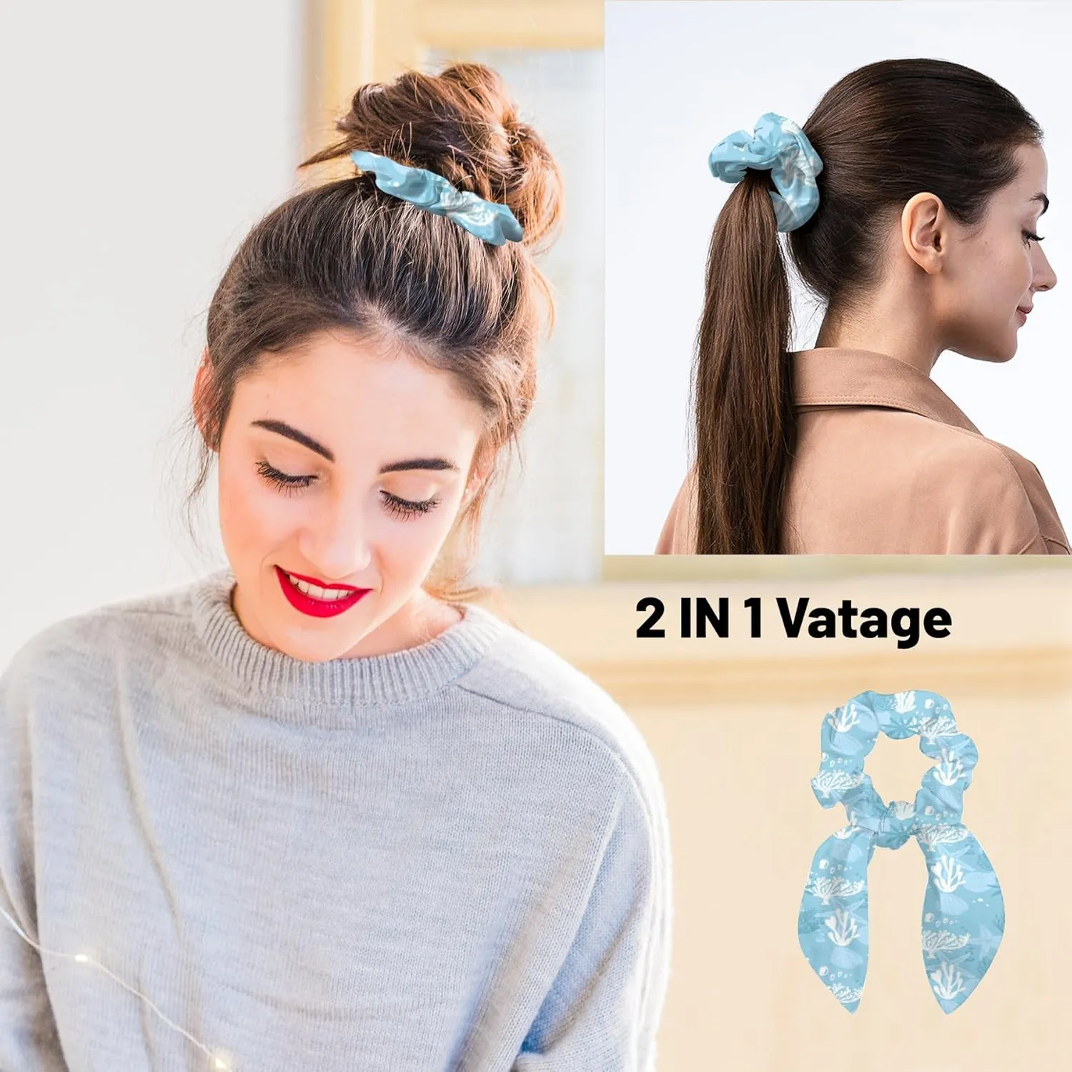Fun Motifs Scrub Cap Adjustable Working Cap with Button Surgical Hats for Long Hair with Bow Hair Scrunchy