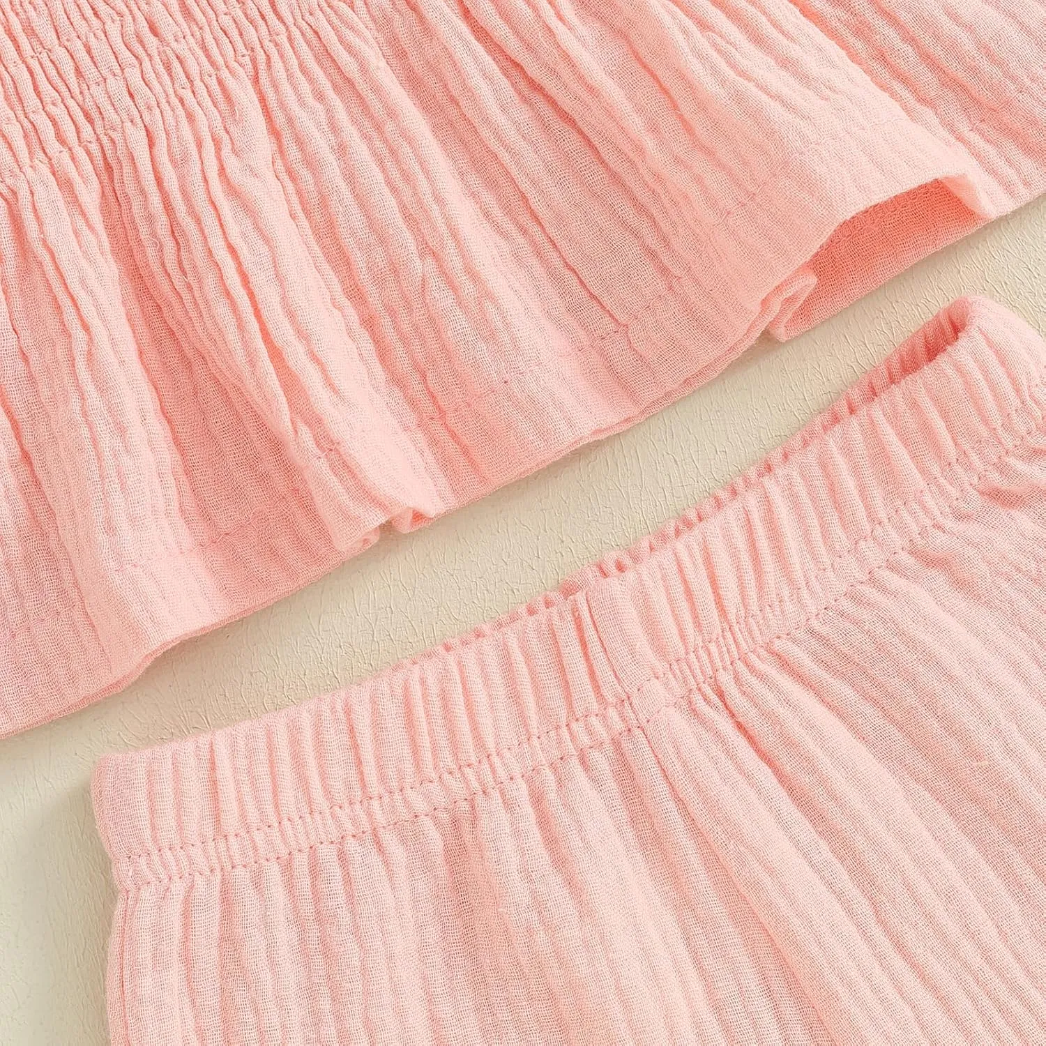 Honganda Toddler Baby Girl Summer 2Pcs Outfit Set Sleeveless Ruffle Crop Top with Cotton Linen Pants Solid Color Clothes