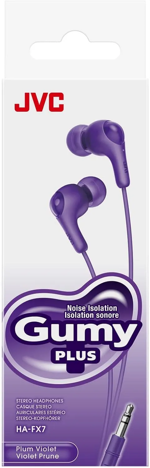 JVC Gumy in Ear Earbud Headphones, Powerful Sound, Comfortable and Secure Fit, Silicone Ear Pieces S/M/L - HAFX7V Purple, Small