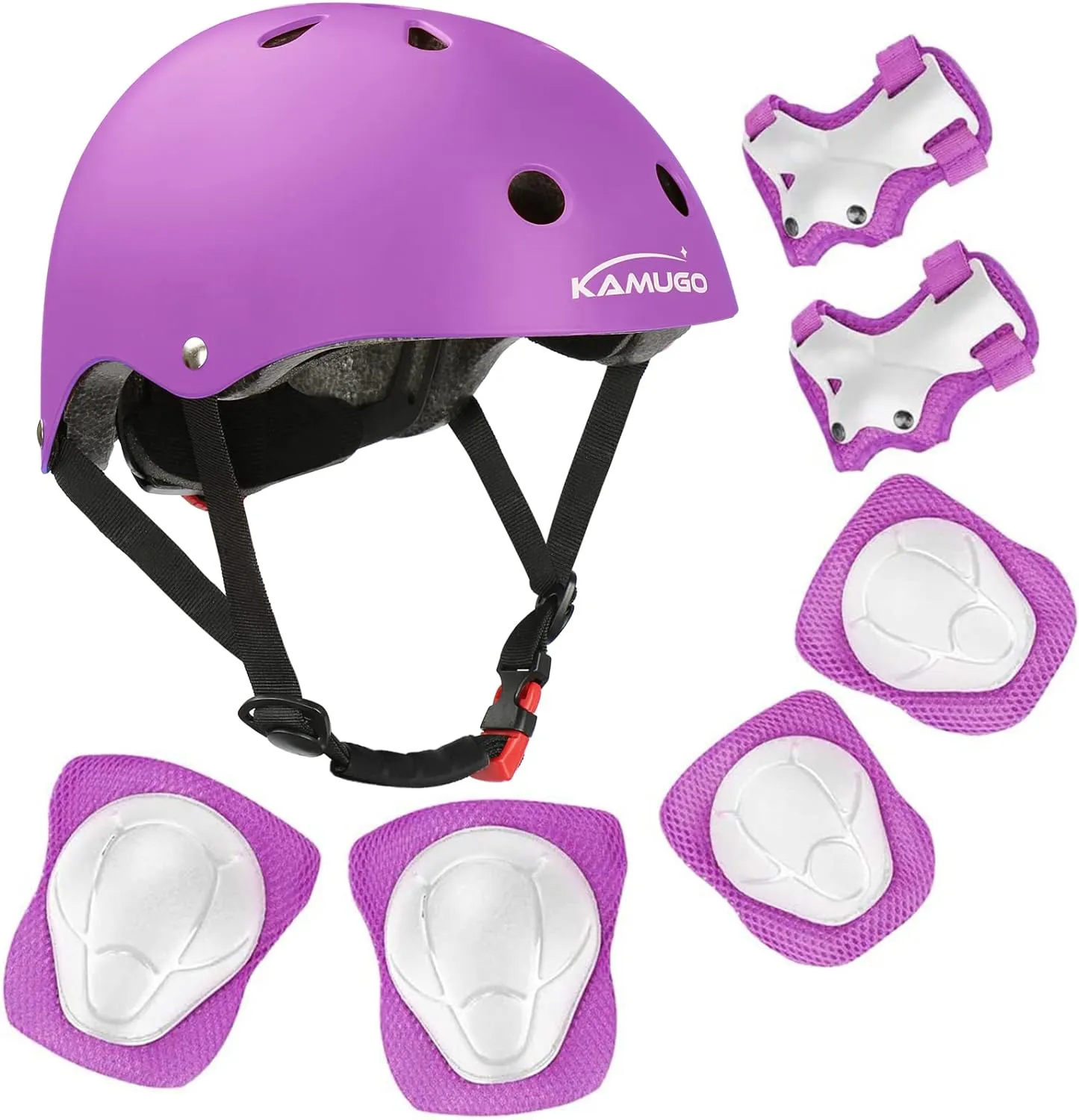KAMUGO Kids Bike Helmet, Toddler Helmet for Ages 2-8 Boys Girls with Sports Protective Gear Set Knee Elbow Wrist Pads for Skateboard Cycling Scooter Rollerblading