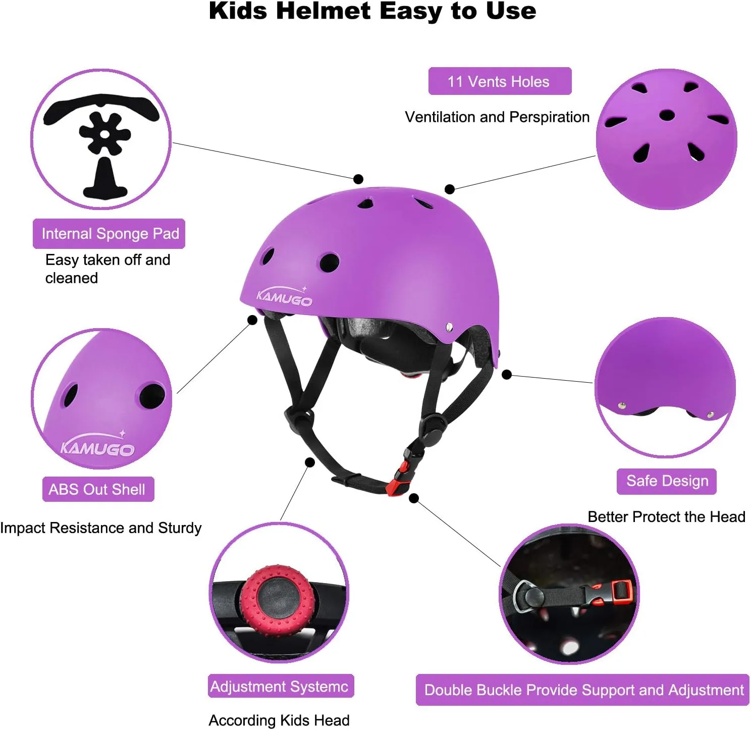 KAMUGO Kids Bike Helmet, Toddler Helmet for Ages 2-8 Boys Girls with Sports Protective Gear Set Knee Elbow Wrist Pads for Skateboard Cycling Scooter Rollerblading