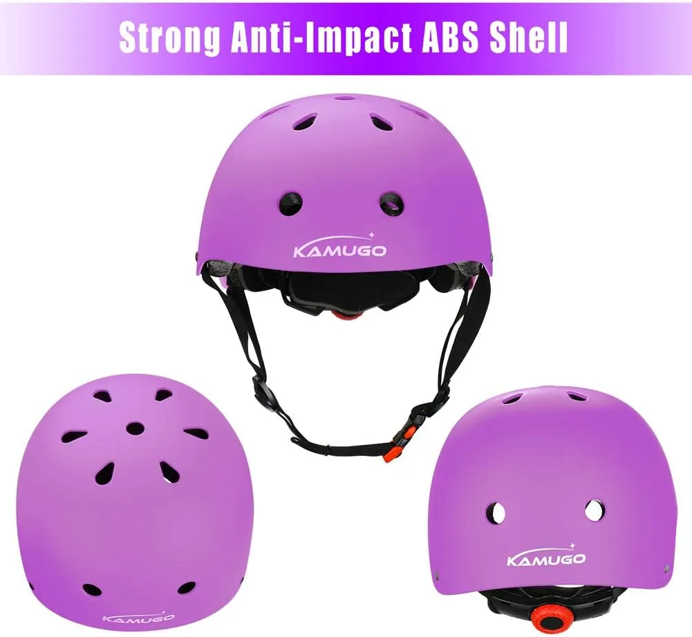 KAMUGO Kids Bike Helmet, Toddler Helmet for Ages 2-8 Boys Girls with Sports Protective Gear Set Knee Elbow Wrist Pads for Skateboard Cycling Scooter Rollerblading