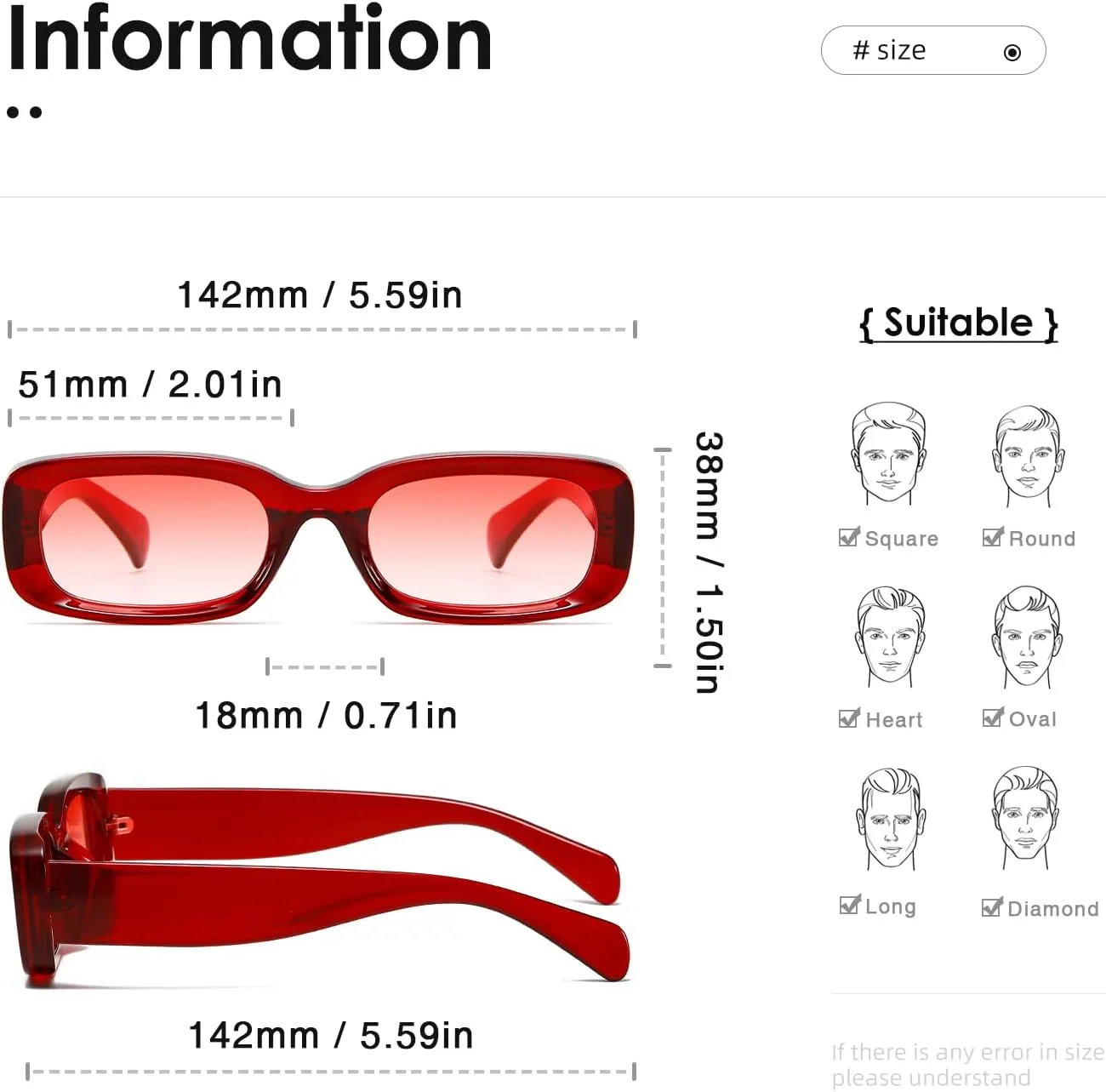 kimorn Retro Rectangle Sunglasses for Women Men Thick Frame Sun Glasses UV Protection Shades K1703