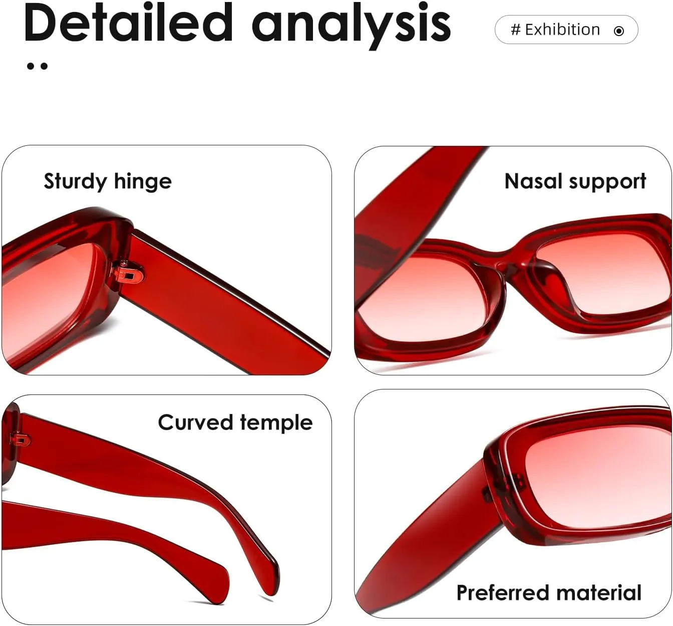 kimorn Retro Rectangle Sunglasses for Women Men Thick Frame Sun Glasses UV Protection Shades K1703