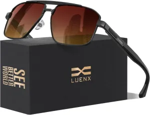 LUENX Aviator Sunglasses for Men Retro Square Polarized Polygon Shades UV 400 Protection