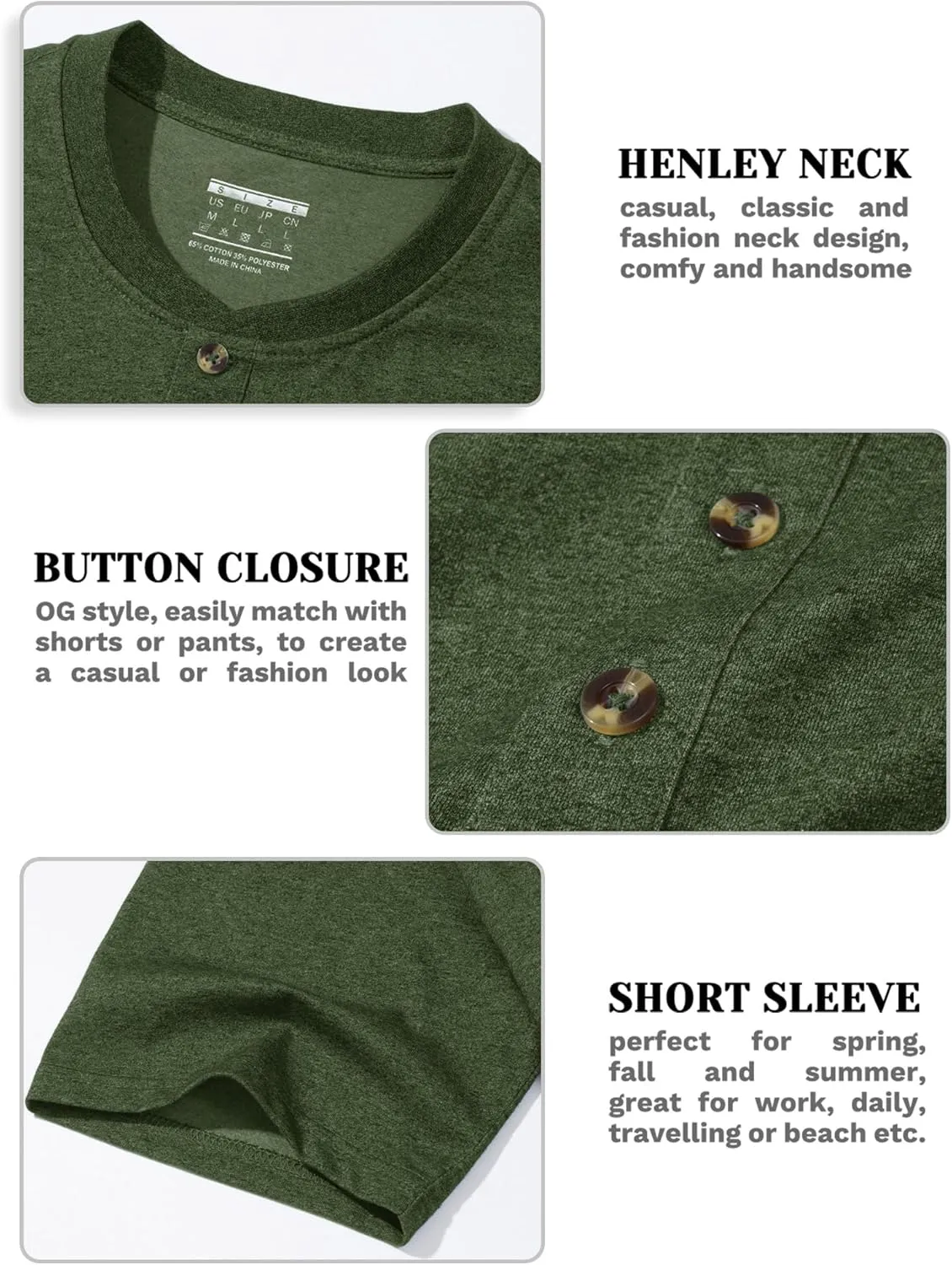 MAGCOMSEN Men's Henley Short Sleeve Shirt Cotton Lightweight 3 Button Tops Vintage Casual Summer Shirt Soft Fashion