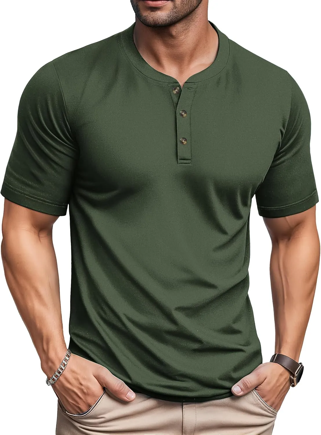 MAGCOMSEN Men's Henley Short Sleeve Shirt Cotton Lightweight 3 Button Tops Vintage Casual Summer Shirt Soft Fashion