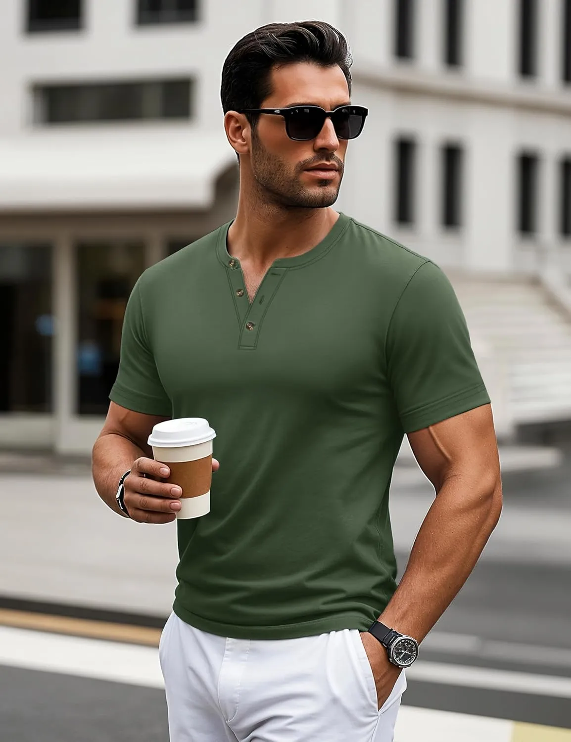 MAGCOMSEN Men's Henley Short Sleeve Shirt Cotton Lightweight 3 Button Tops Vintage Casual Summer Shirt Soft Fashion
