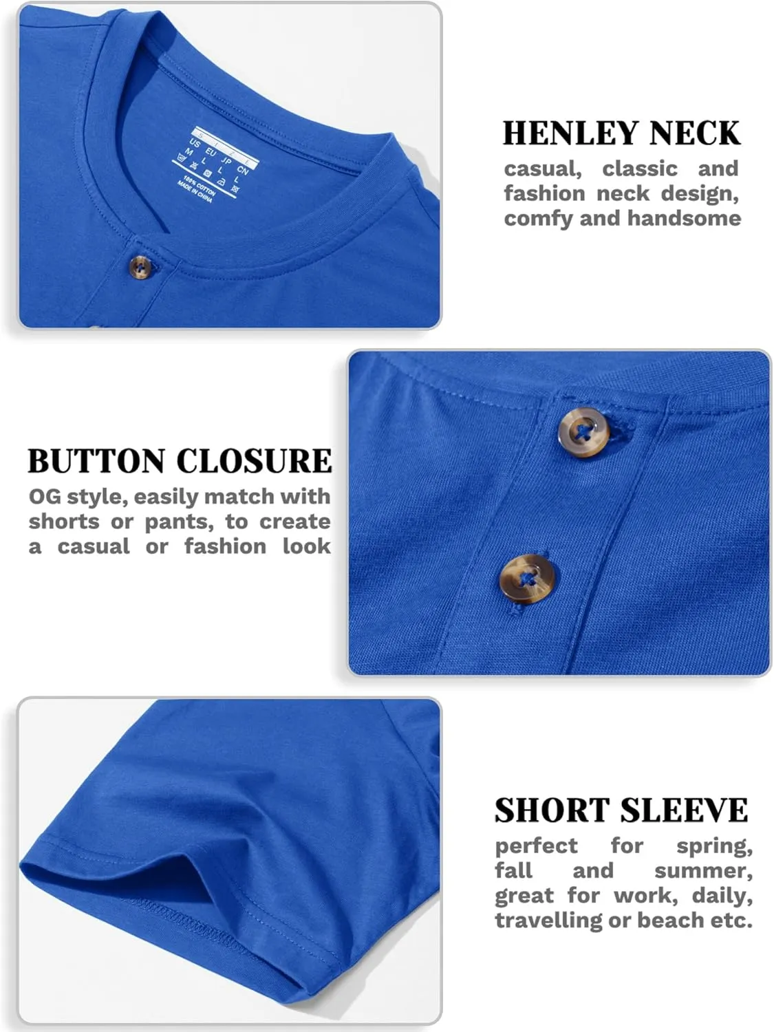 MAGCOMSEN Men's Henley Short Sleeve Shirt Cotton Lightweight 3 Button Tops Vintage Casual Summer Shirt Soft Fashion