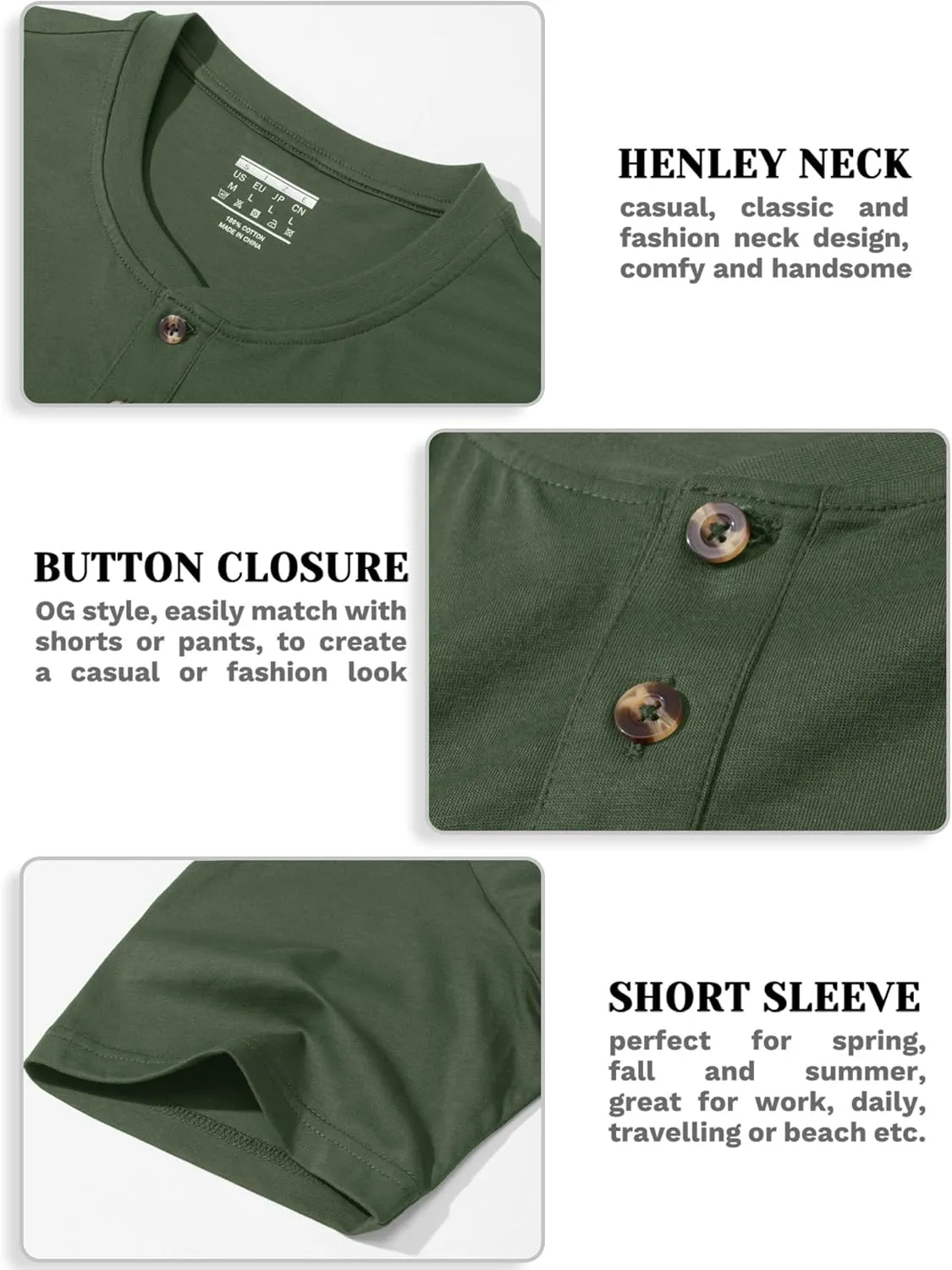 MAGCOMSEN Men's Henley Short Sleeve Shirt Cotton Lightweight 3 Button Tops Vintage Casual Summer Shirt Soft Fashion