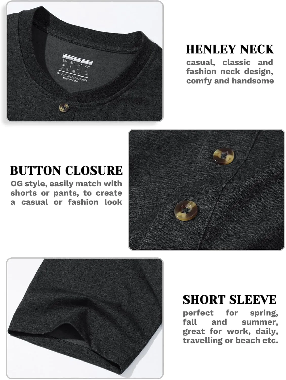 MAGCOMSEN Men's Henley Short Sleeve Shirt Cotton Lightweight 3 Button Tops Vintage Casual Summer Shirt Soft Fashion