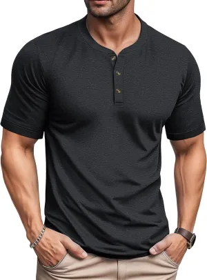 MAGCOMSEN Men's Henley Short Sleeve Shirt Cotton Lightweight 3 Button Tops Vintage Casual Summer Shirt Soft Fashion