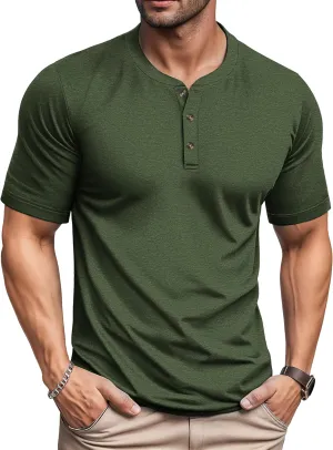 MAGCOMSEN Men's Henley Short Sleeve Shirt Cotton Lightweight 3 Button Tops Vintage Casual Summer Shirt Soft Fashion