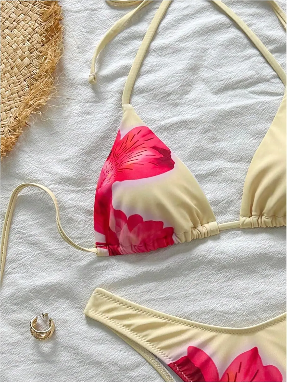 MakeMeChic Women's Halter Triangle Thong Bikini Sets High Cut Swimsuit Bathing Suit Swimwear