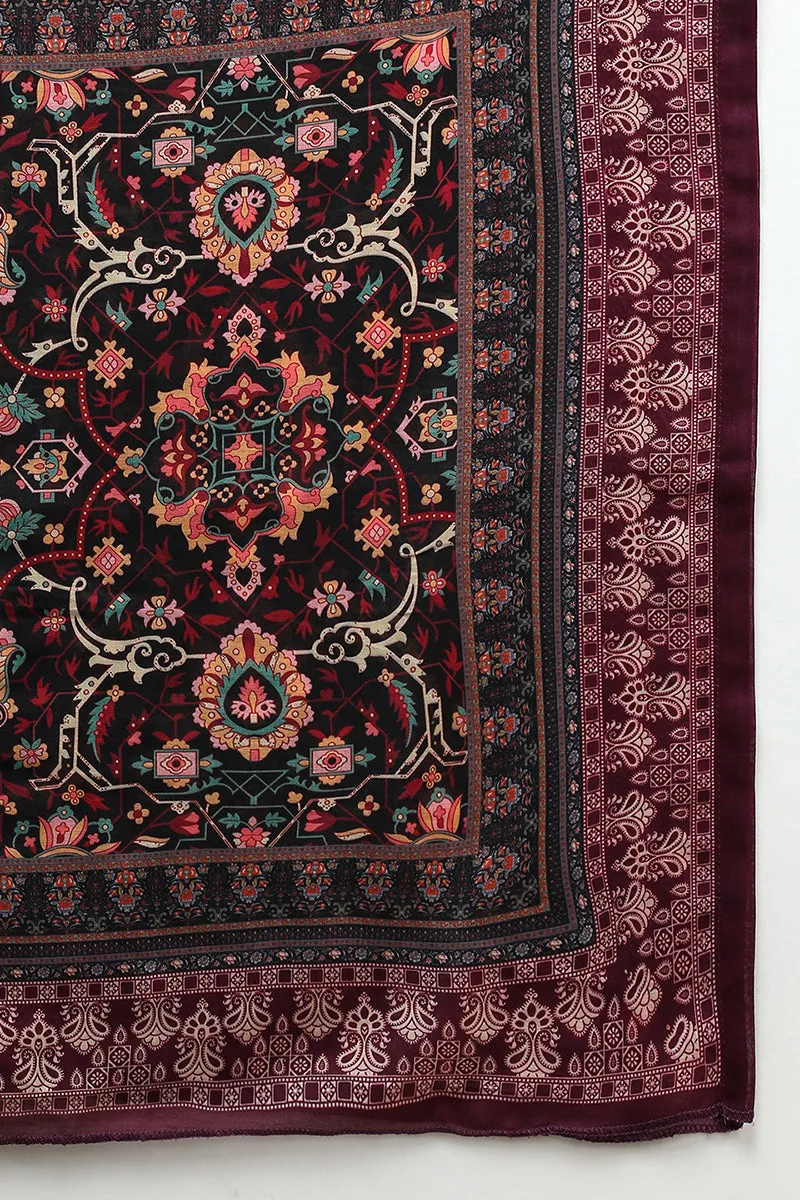 Maroon Pure Cotton Ethnic Motifs Straight Suit Set