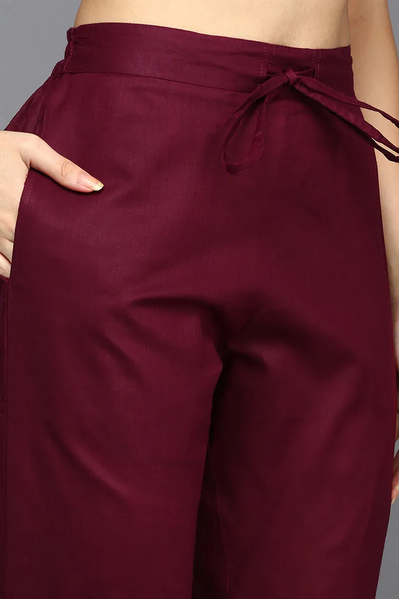 Maroon Pure Cotton Ethnic Motifs Straight Suit Set