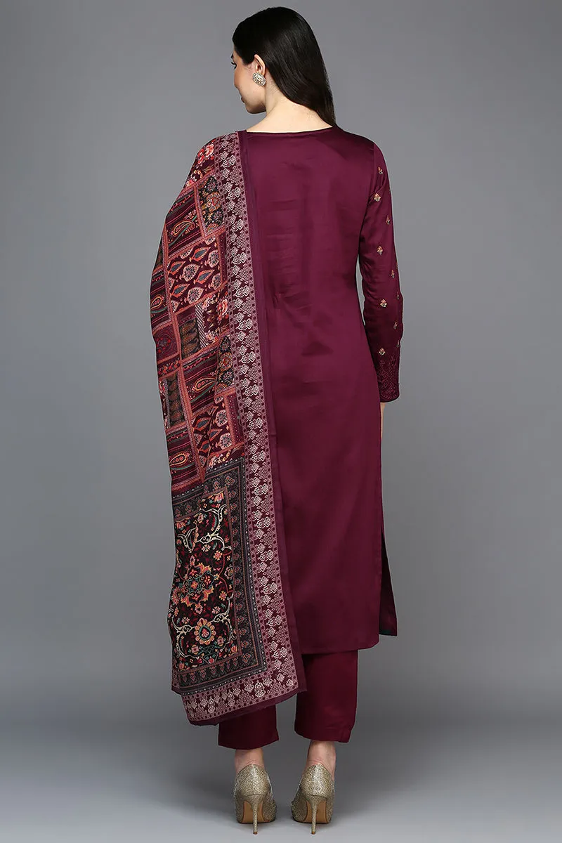 Maroon Pure Cotton Ethnic Motifs Straight Suit Set