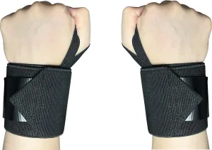 Nylon Wrist Wraps - Weightlifting Wrist Straps - Black - Classic Style - Hook and Loop Closure - Heavy Duty Support and Protection for Exercise (Pair)
