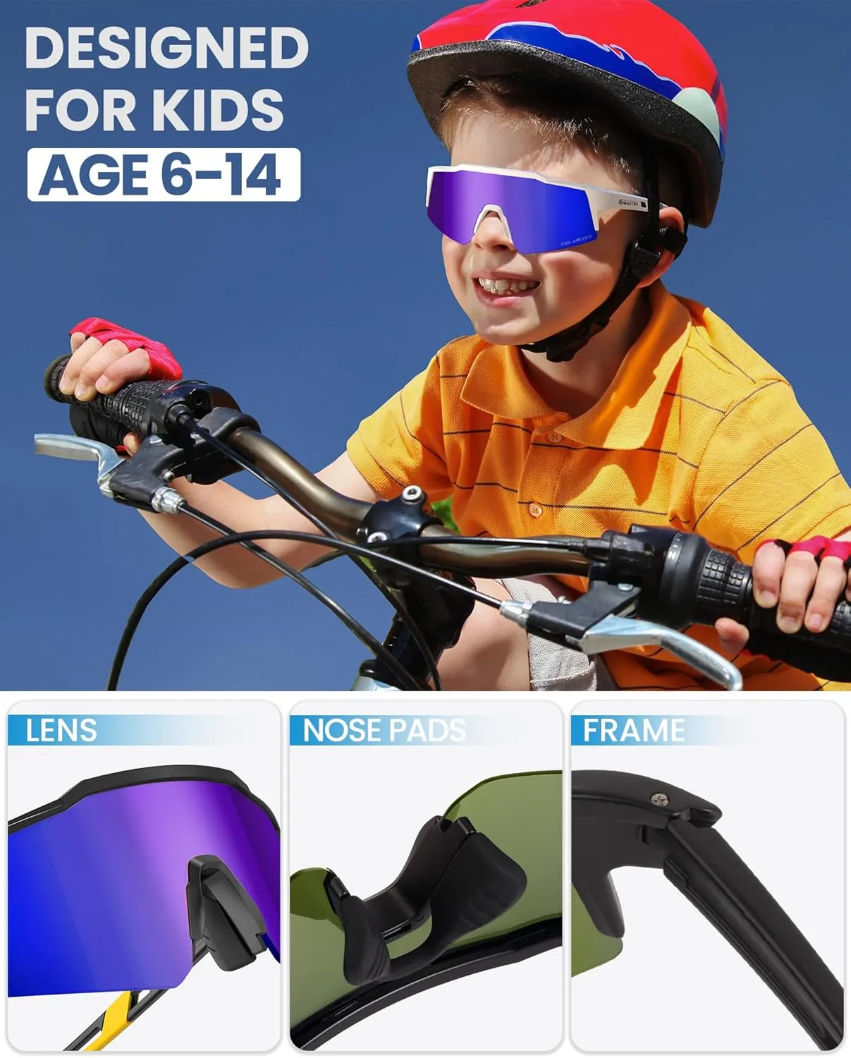 OutdoorMaster Hawk Kids Polarized Sunglasses, Kids Baseball Sunglasses with UV Protection for Girls & Boys 6-14