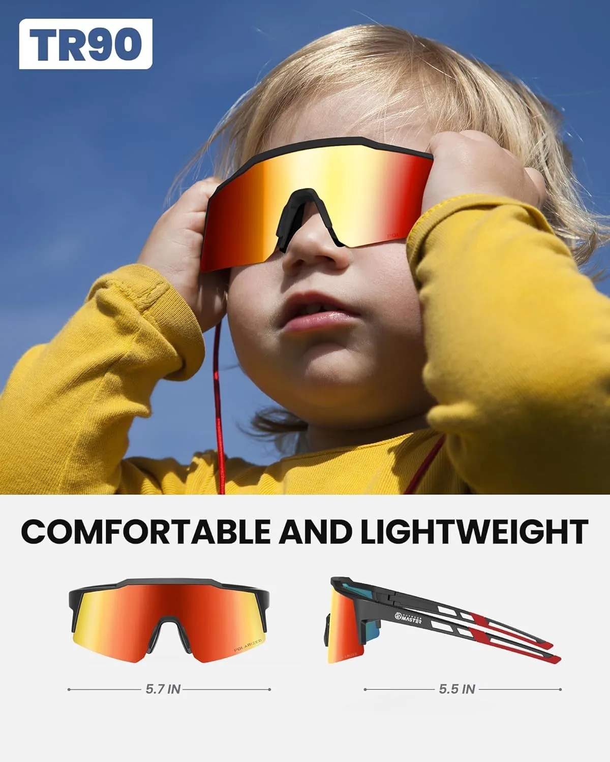 OutdoorMaster Hawk Kids Polarized Sunglasses, Kids Baseball Sunglasses with UV Protection for Girls & Boys 6-14