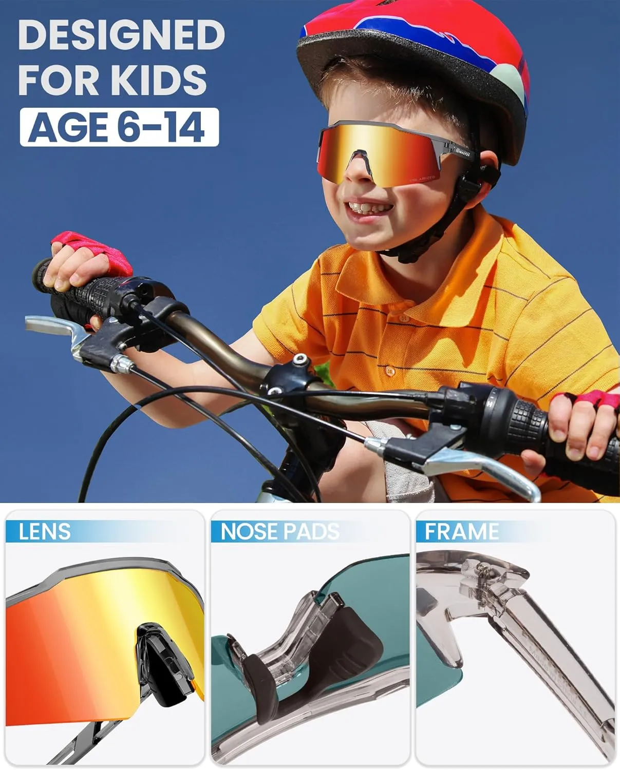 OutdoorMaster Hawk Kids Polarized Sunglasses, Kids Baseball Sunglasses with UV Protection for Girls & Boys 6-14