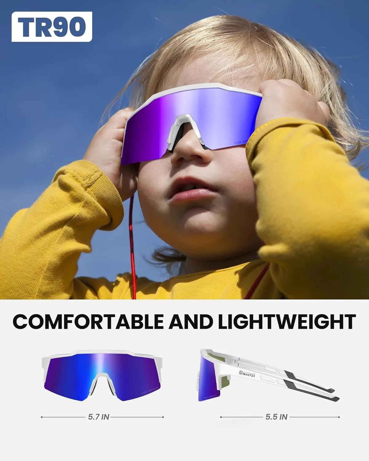 OutdoorMaster Hawk Kids Polarized Sunglasses, Kids Baseball Sunglasses with UV Protection for Girls & Boys 6-14