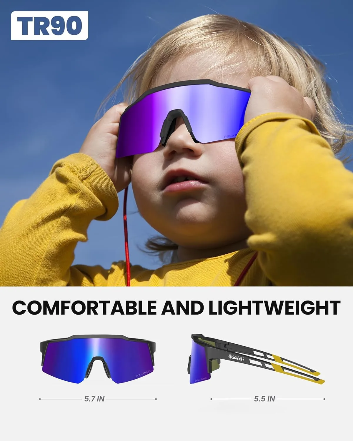 OutdoorMaster Hawk Kids Polarized Sunglasses, Kids Baseball Sunglasses with UV Protection for Girls & Boys 6-14