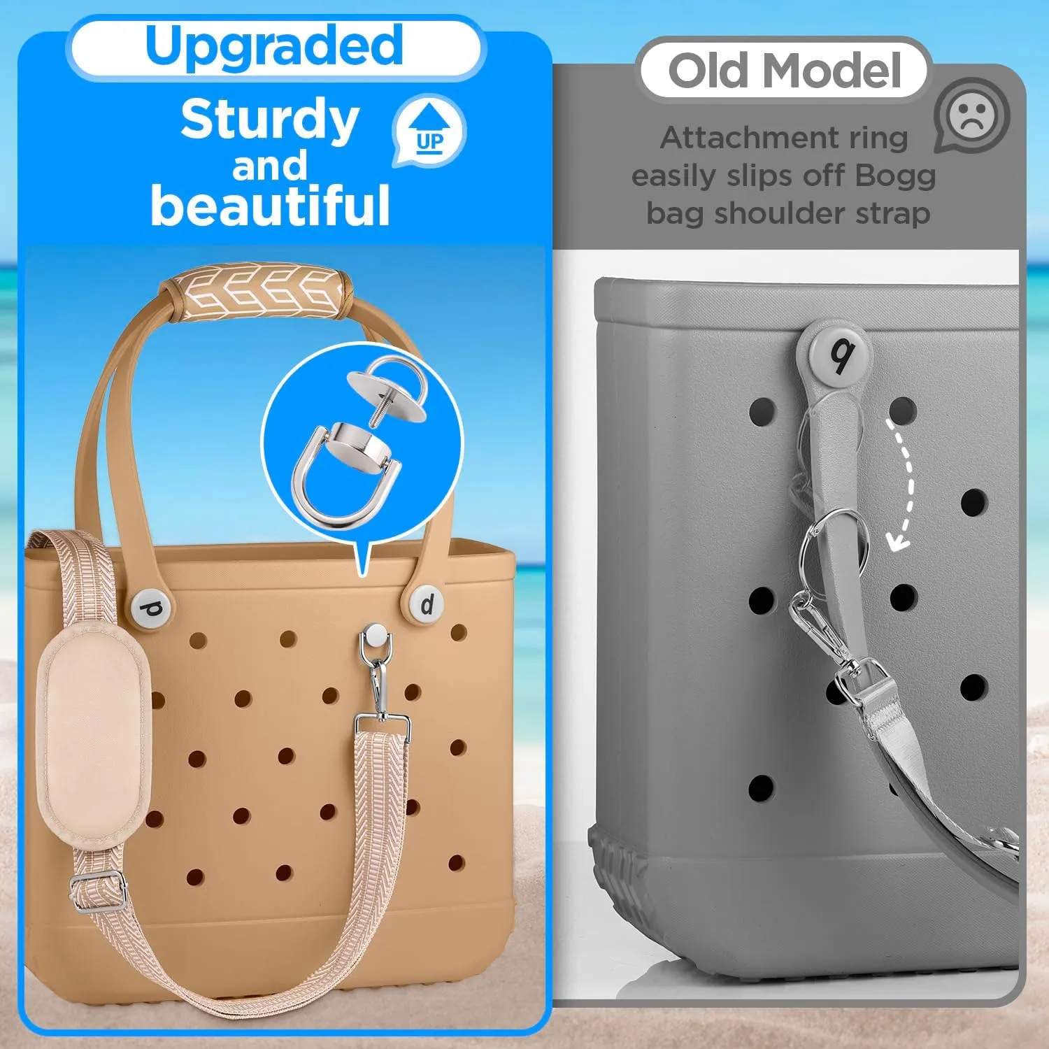 OUTXE Strap Wrap for Bogg Bag, Adjustable Crossbody Shoulder Long Straps for XL Medium Bog Beach Rubber Tote Bag Accessories