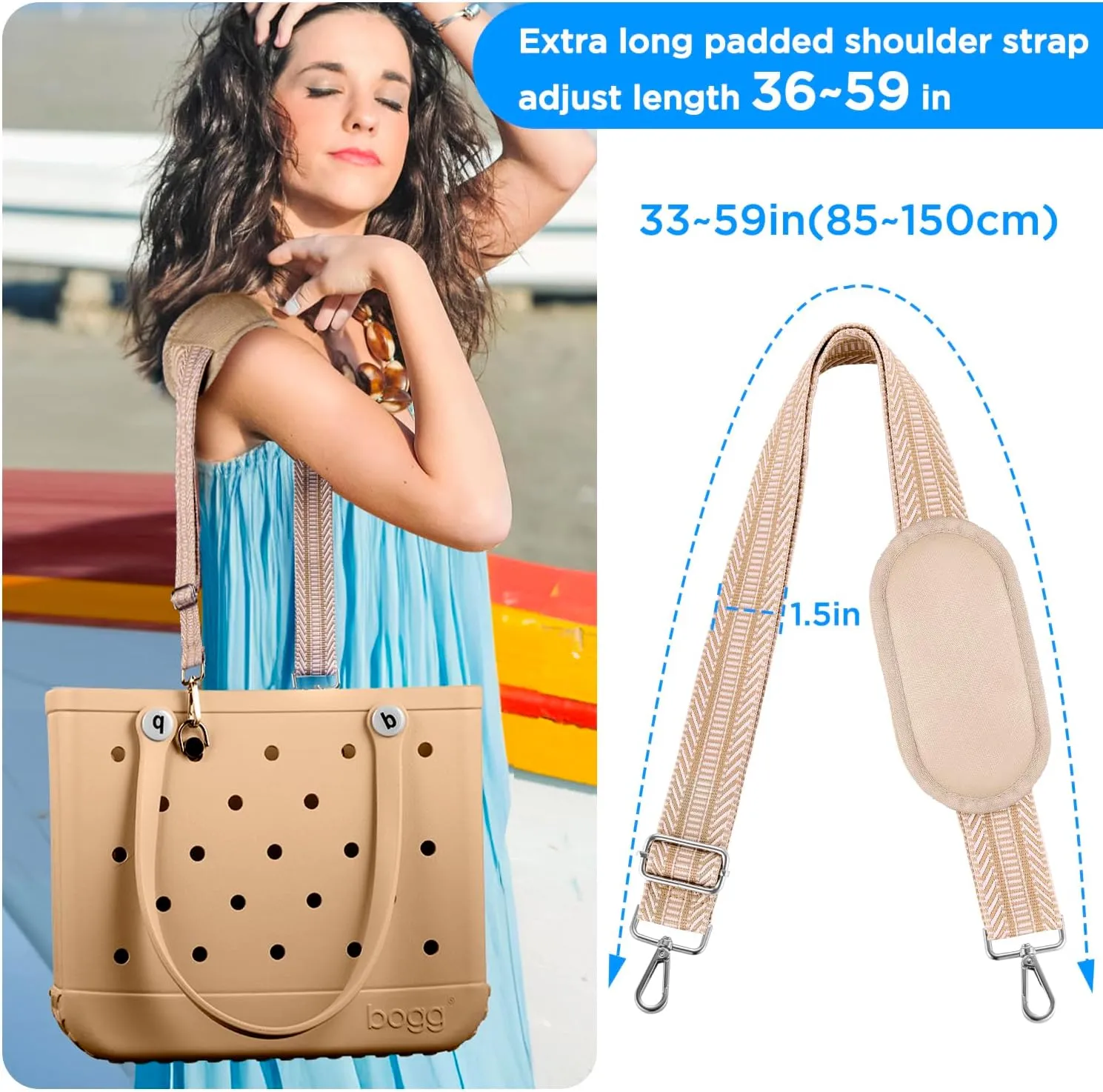 OUTXE Strap Wrap for Bogg Bag, Adjustable Crossbody Shoulder Long Straps for XL Medium Bog Beach Rubber Tote Bag Accessories