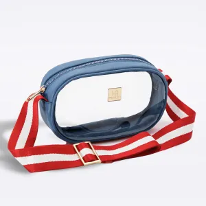 Oxford Blue Vinyl Annie   Red and White Strap
