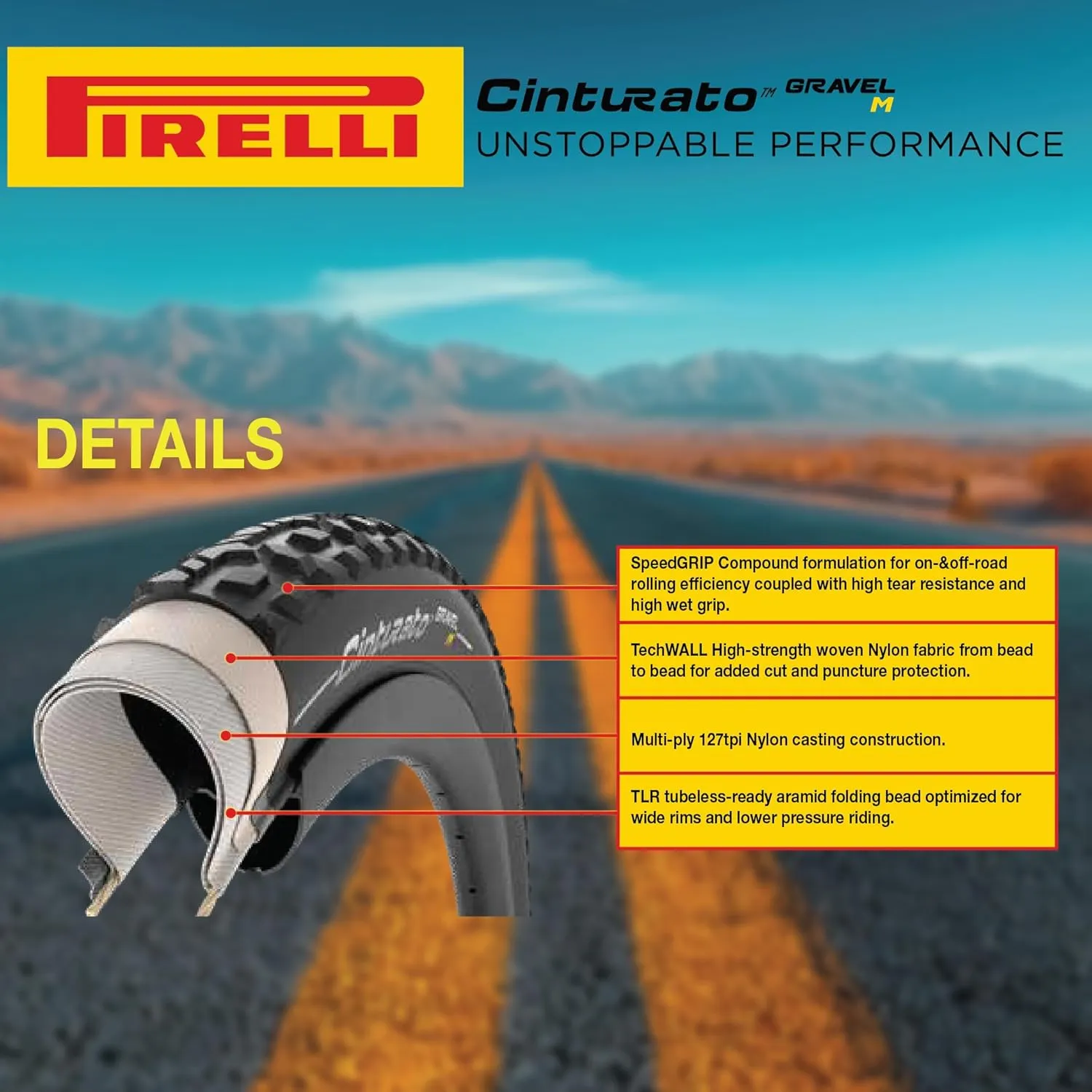 Pirelli Cinturato Gravel M Classic 45-584 (650 x 45c) Gravel Bike Tire - Gravel-Specific Design for Mixed Terrain - SpeedGRIP Compound for Resistance and Grip