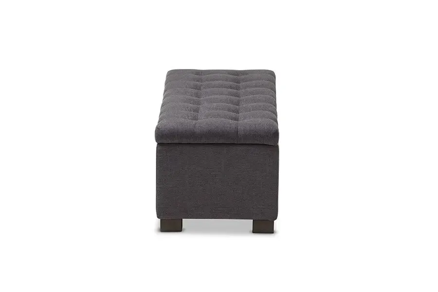 Roanoke Dark Grey Fabric Upholstered Grid-Tufting Storage Ottoman Bench