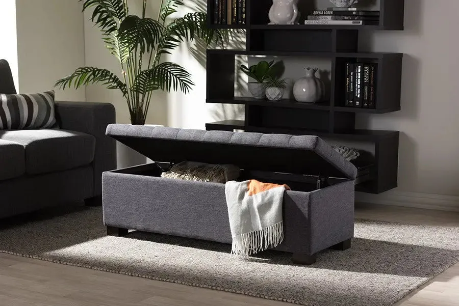 Roanoke Dark Grey Fabric Upholstered Grid-Tufting Storage Ottoman Bench