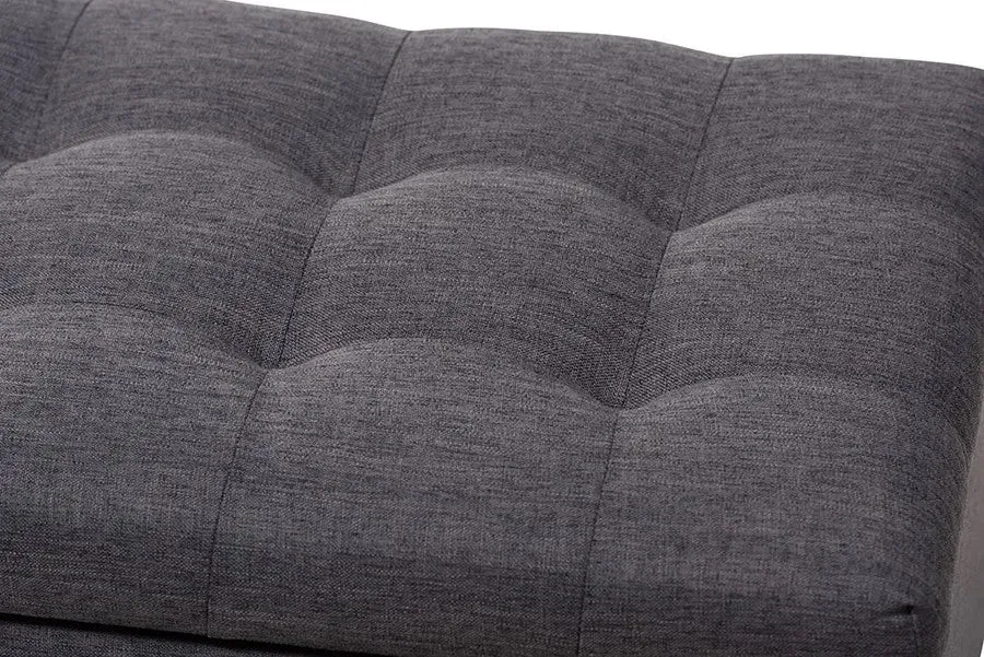 Roanoke Dark Grey Fabric Upholstered Grid-Tufting Storage Ottoman Bench