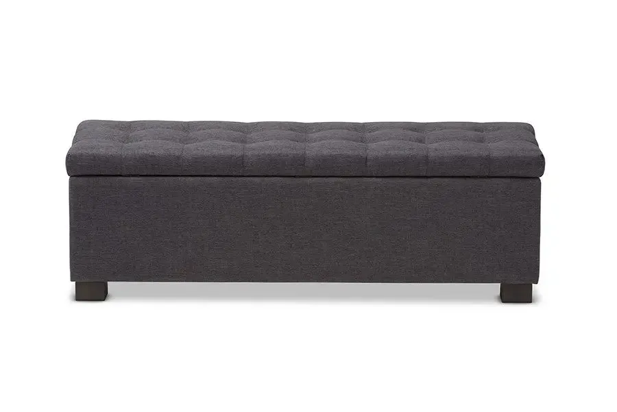 Roanoke Dark Grey Fabric Upholstered Grid-Tufting Storage Ottoman Bench